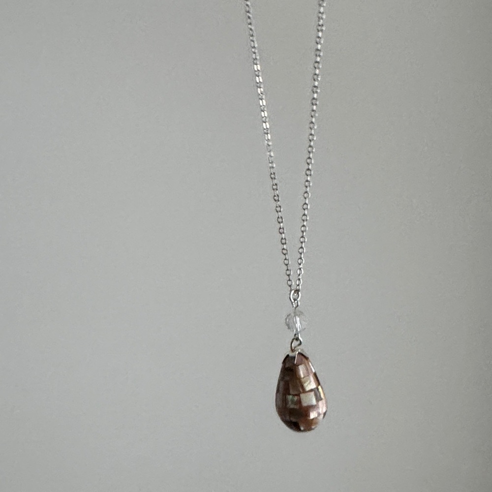 Vintage Pendant Mother of Pearl Shell Mosaic Pear Drop Teardrop RARE FIND